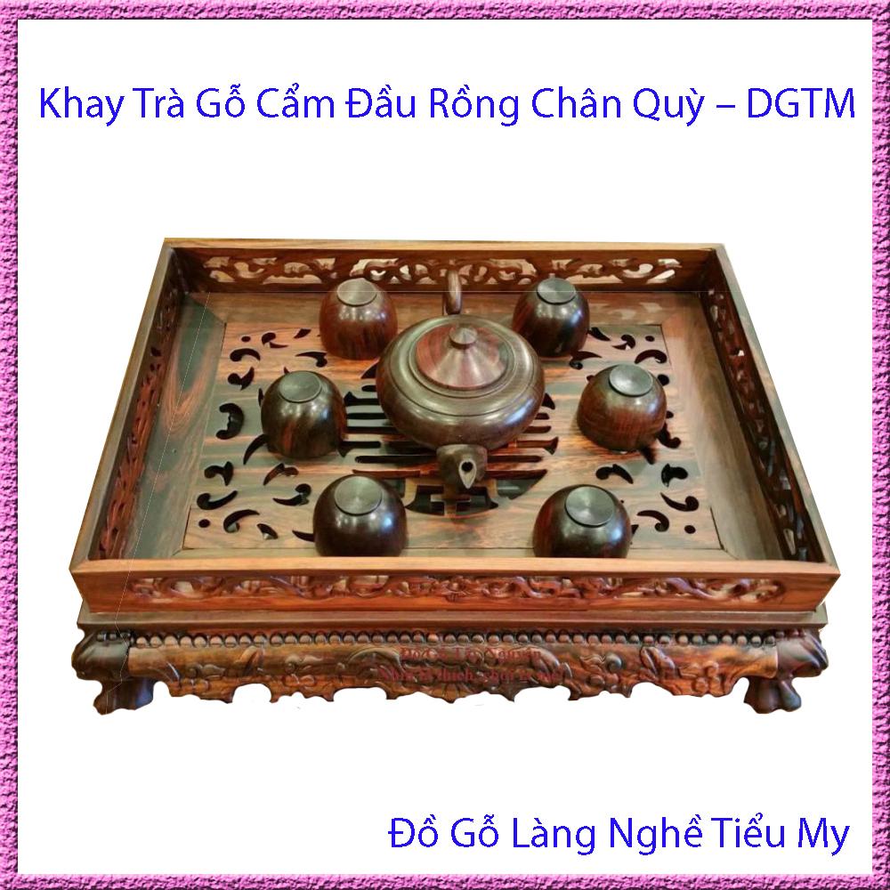 Khay Trà Gỗ Cẩm Đầu Rồng Chân Quỳ, Trạm khắc hoa văn cầu kỳ và tinh xảo