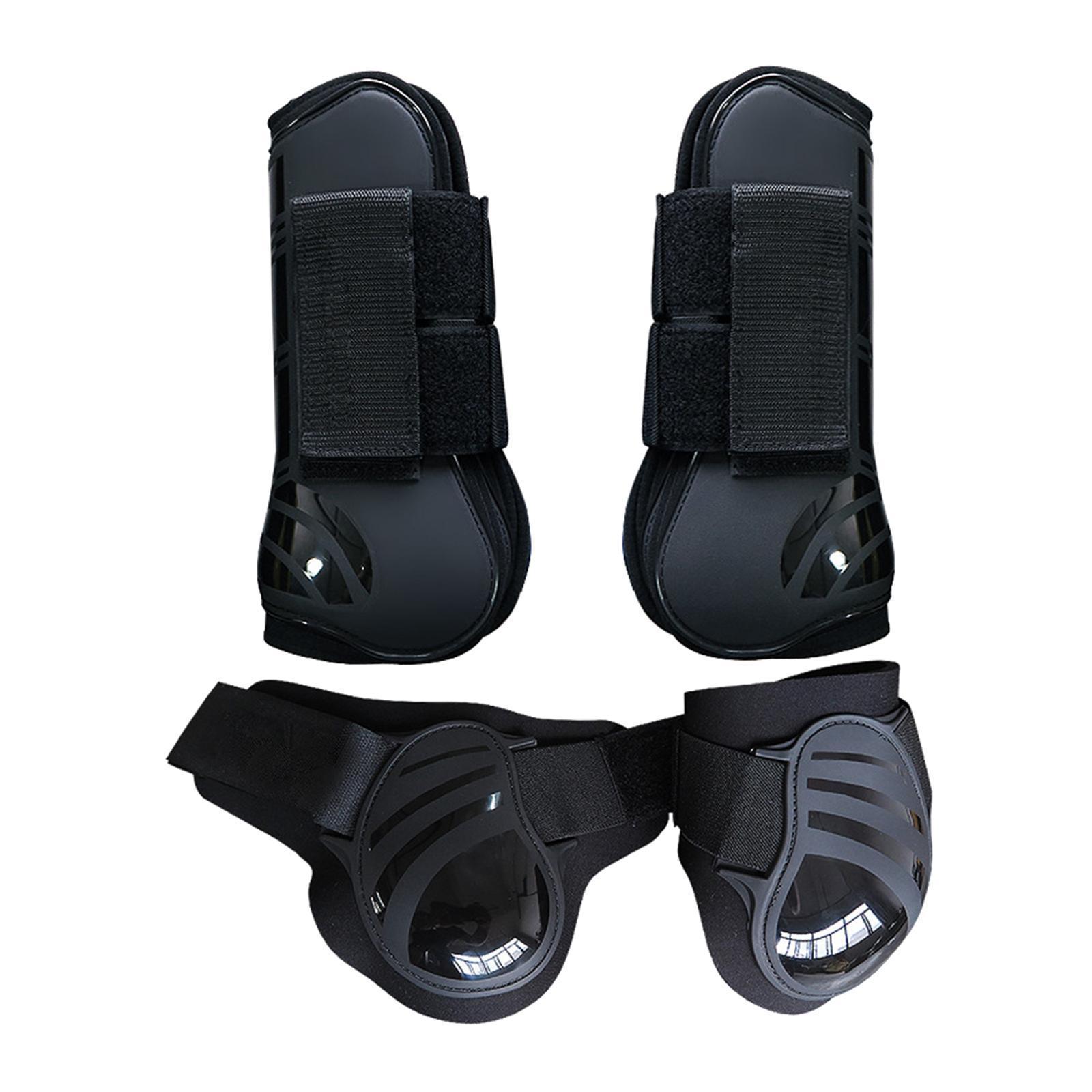 4Pcs Horse Front Rear Hind Leg Boots, Equine Tendon Fetlock Protect Black XL