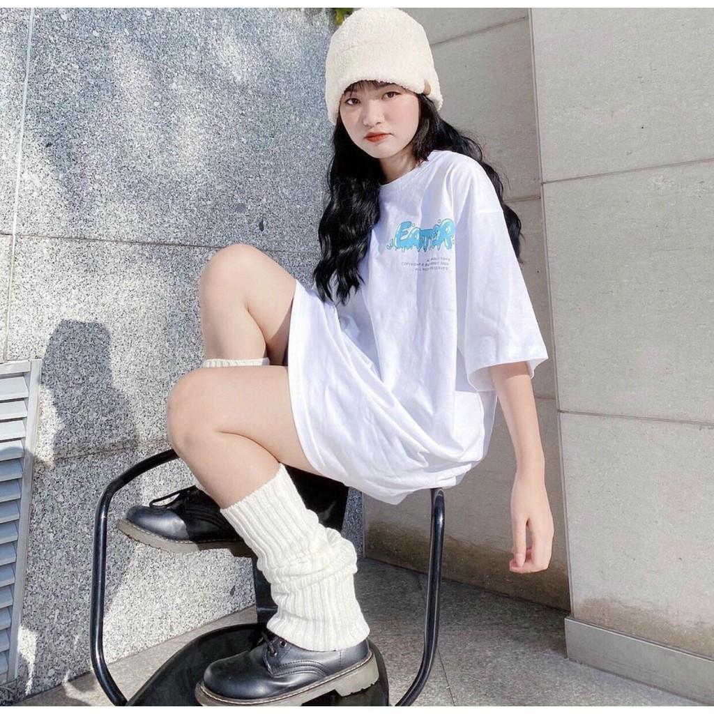 ÁO THUN EATER 2 màu ĐEN, TRẮNG tay lỡ form rộng Unisex 38-65kg Nam Nữ
