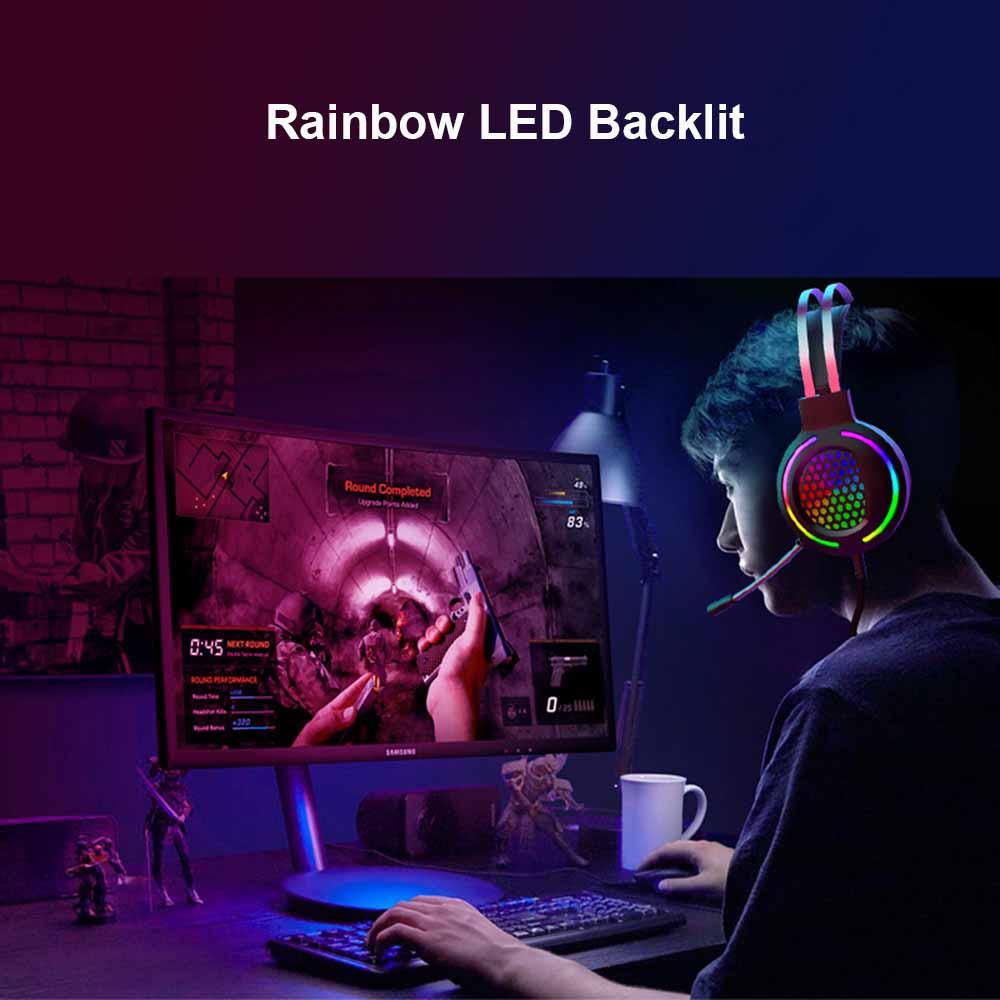Hollow RGB Gaming Headset Wired Computer Headset Heavy Bass 7.1 Usb Headset With Microphone