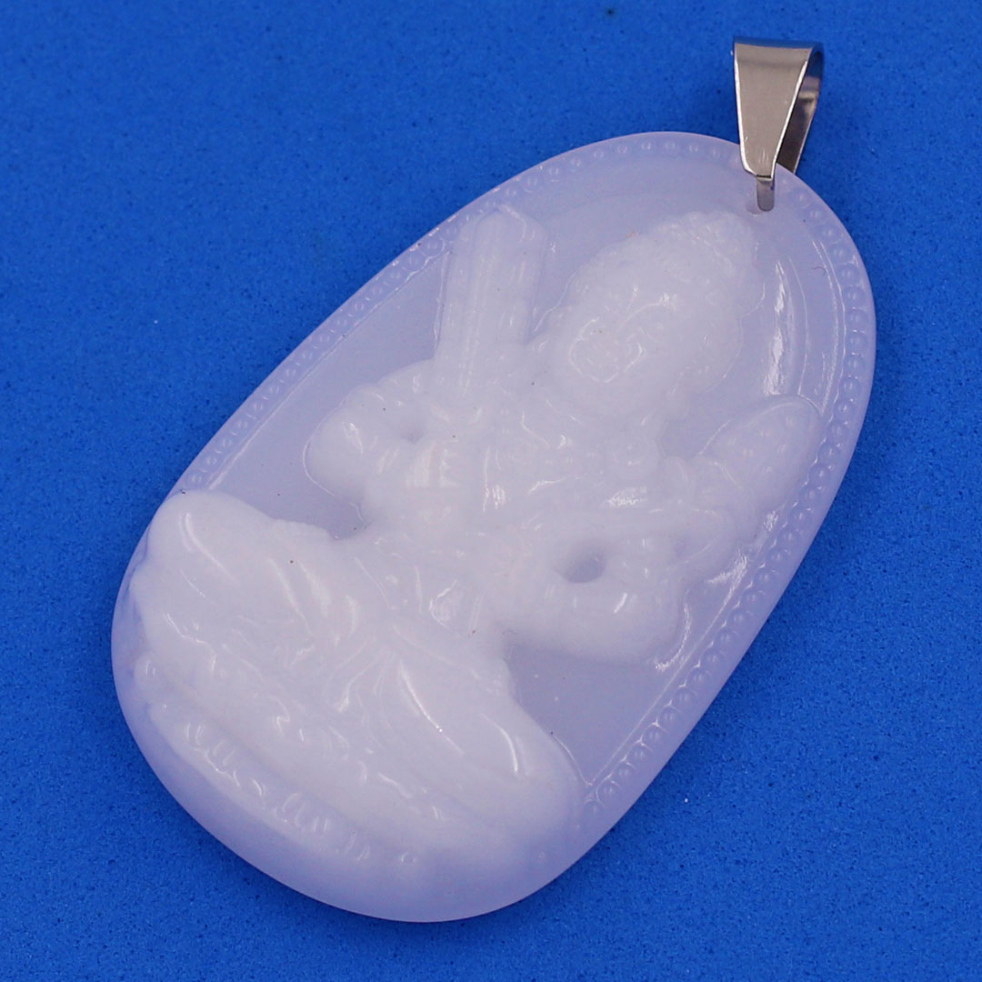 Mặt Phật Hư không tạng đá thạch anh trắng 3.6 cm kèm móc và dây chuyền inox, Mặt Phật bản mệnh