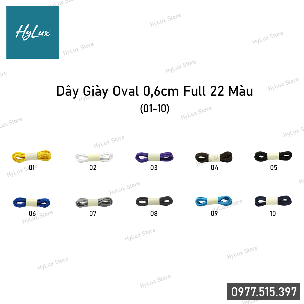 Dây giày oval  6mm bảng 22 màu