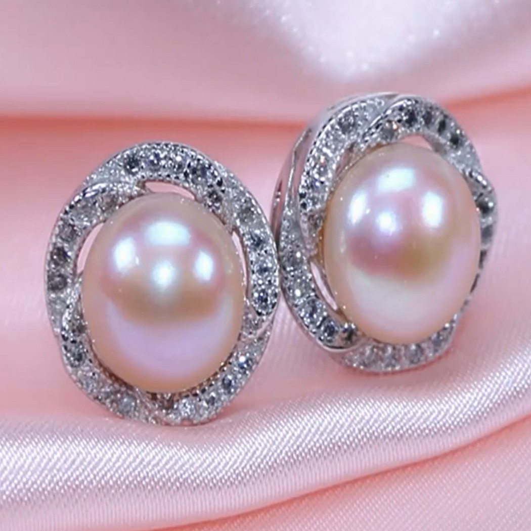 Bông Tai Ngọc Trai Nước Ngọt Thiên Nhiên Cao Cấp - Hoa 6 Cánh Nạm Zirconia - Trang Sức Cô Tấm - SANKA FLOWER PEARL (10ly) - CTJ1910