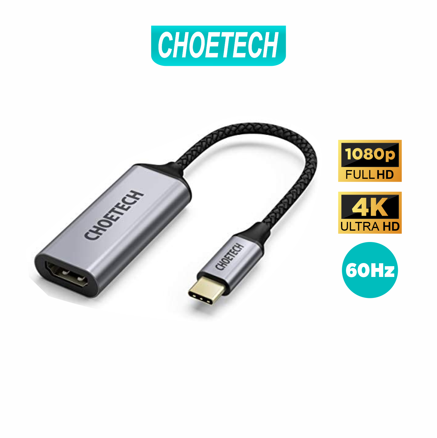 Hub Chuyển Đổi USB Type C to HDMI CHOETECH HUB-H10 Độ Phân Giải 4K 60Hz, 1080P Cho Tivi/Laptop/Playstation/PC - Hàng Chính Hãng