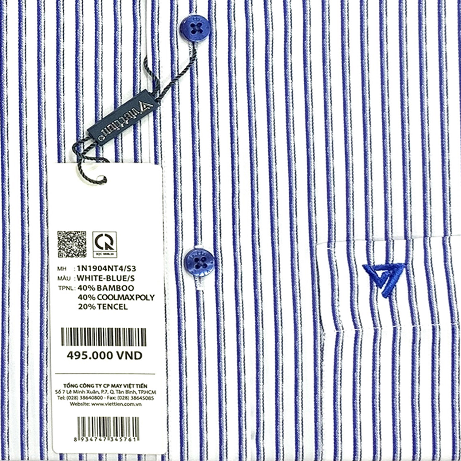 Viettien - Áo sơ mi nam ngắn tay kẻ sọc vạt bầu 1N1904 regular