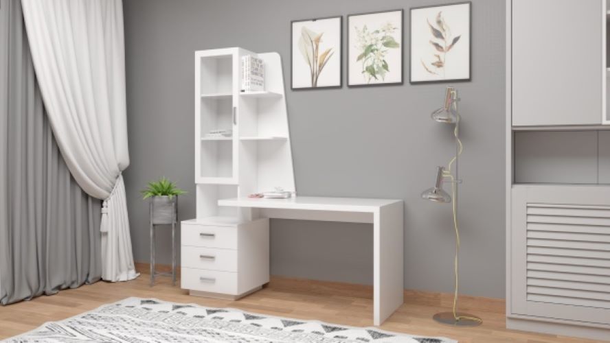 Bàn học/Bàn làm việc kèm giá sách cửa kính hiện đại cao cấp 1,9m (BH-17)