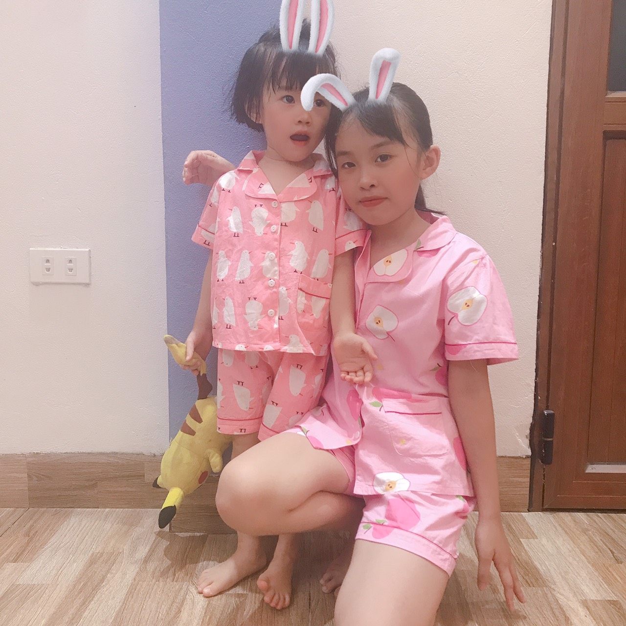 Bộ mặc nhà pyjama bé gái từ mùa hè 8 kg đến 22 kg chất liệu thô cotton thấm hút mồ hôi đường may cẩn thận họa tiết đáng yêu
