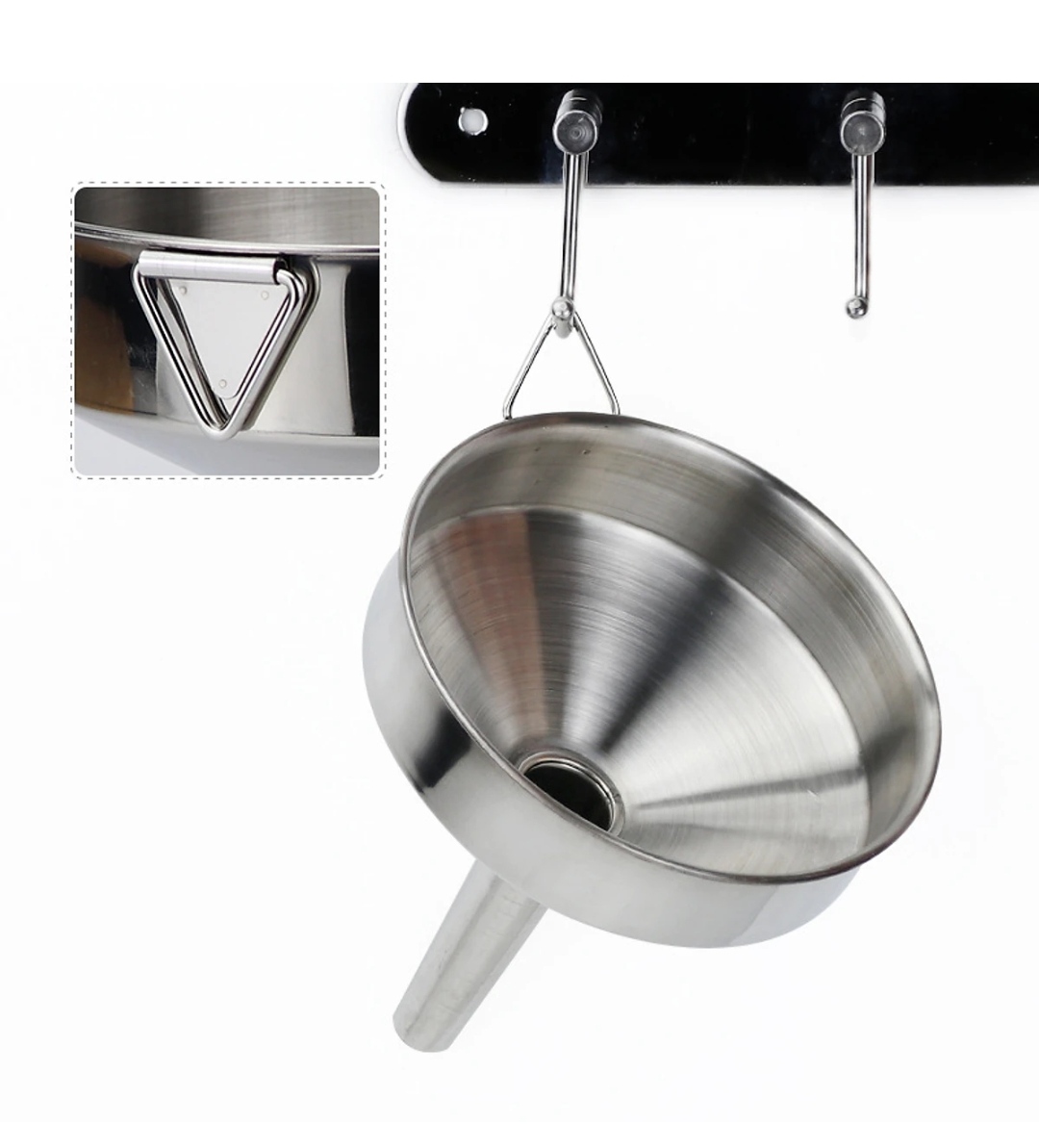 Phễu Inox rót chất lỏng chuyên dùng cho nhà bếp có móc cầm tay tiện lợi đường kính 8cm