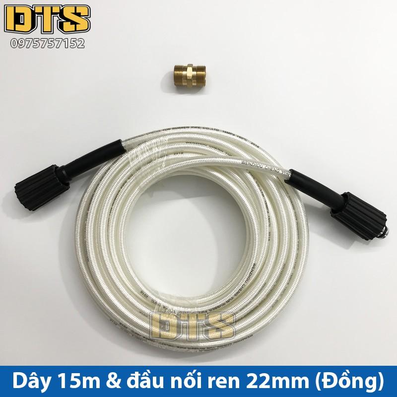 Bộ 15m dây rửa xe nối dài thêm cho máy xịt rửa áp lực - Đầu nối đồng