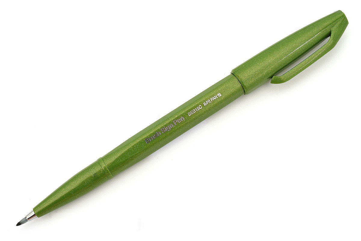 Bút lông viết chữ calligraphy Pentel Fude Touch Brush Sign Pen - Màu xanh ô liu (Olive Green)