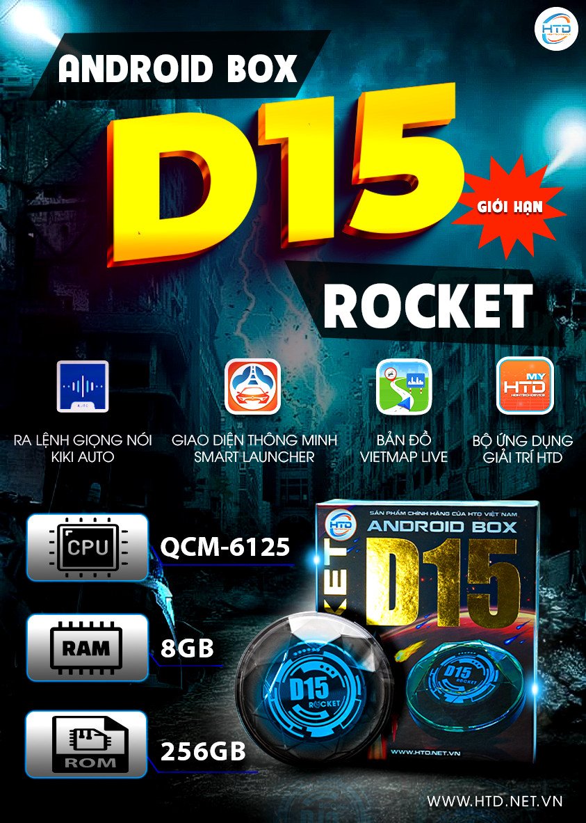 Siêu phẩm  D15 Rocket chuyển đổi màn hình Android ô tô - Cấu hình khủng RAM 8GB/ RAM 265GB/ QCM-6125