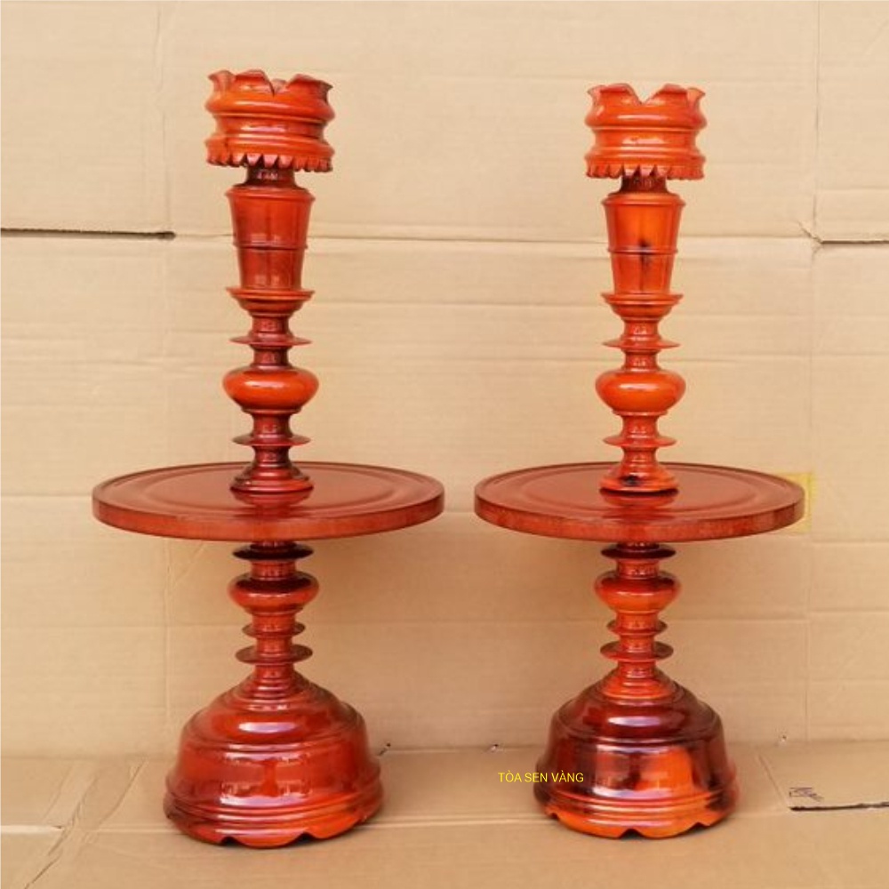 Cặp chân đèn gỗ - Chân Đèn Thờ, gỗ tràm Cao 60cm