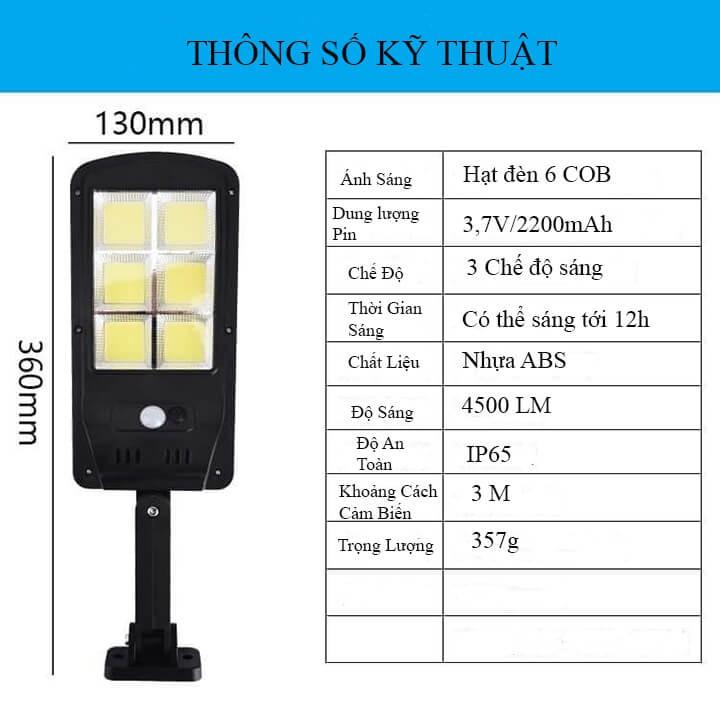 Đèn Solar Street Lamp 6 Bóng Led Năng Lượng Mặt Trời Cảm Biến Chuyển Động - Kèm Điều Khiển Tắt Bật Từ Xa