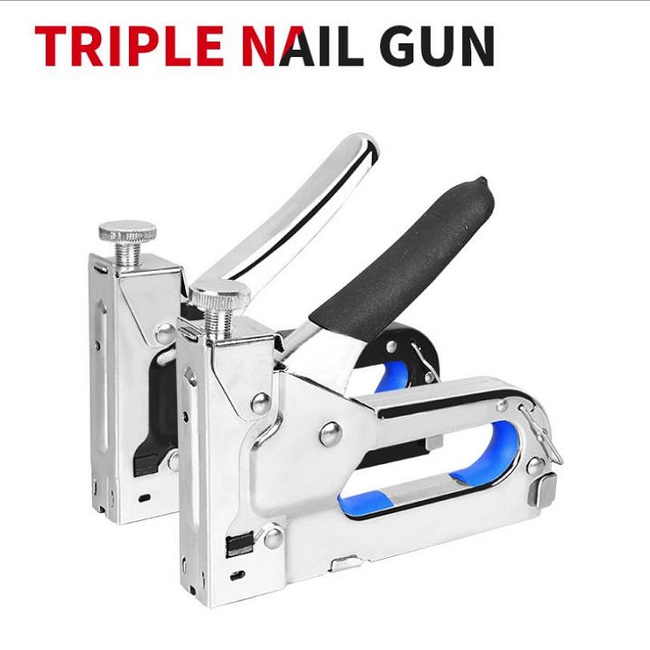Súng bắn đinh ghim Triple Nail cán cao su cao cấp + hộp 2000 ghim U