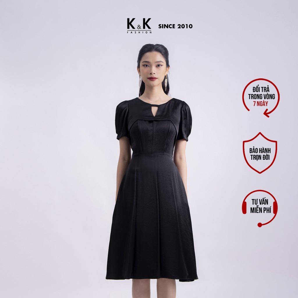 Đầm Đen Cổ Xòe Cổ Cut Out K&amp;K Fashion KK120-12 Chất Liệu Lụa Satin