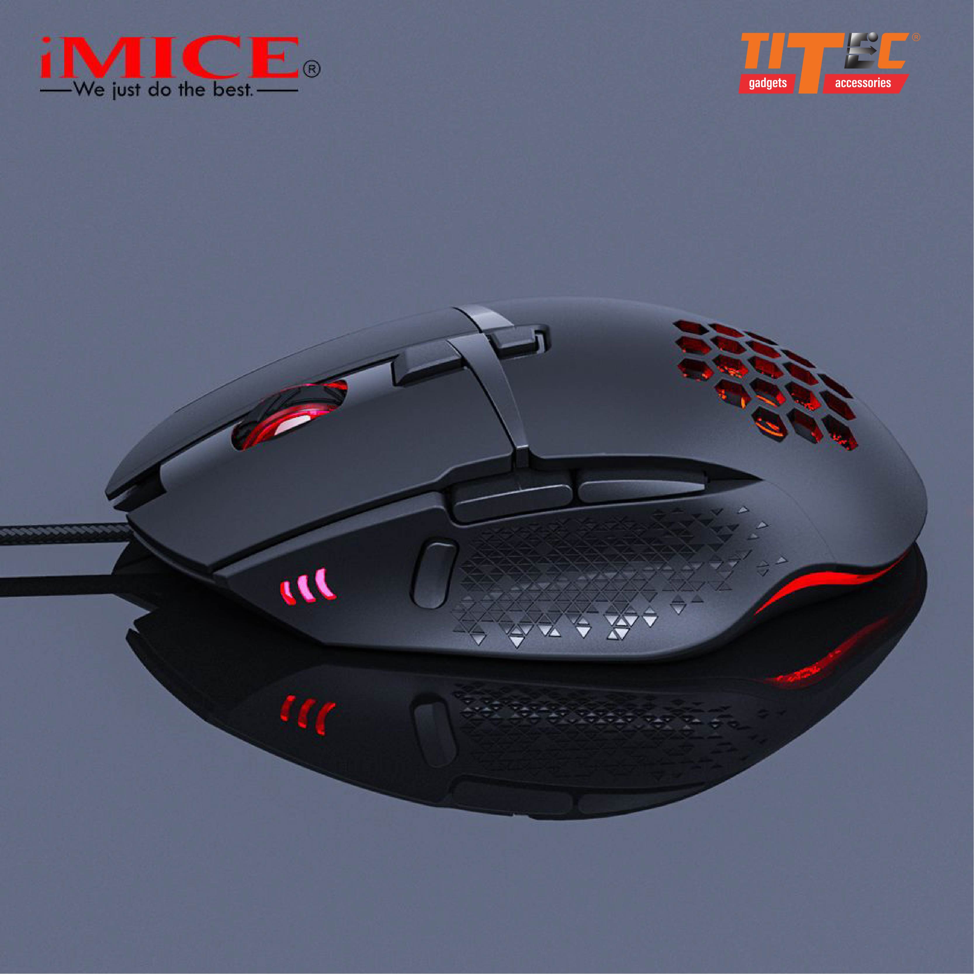 Chuột chơi game IMICE T90 kết nối USB dây dù dài 1m độ phân giải 1200/2400/3200/4800/7200dpi 8 nút bấm - hàng chính hãng