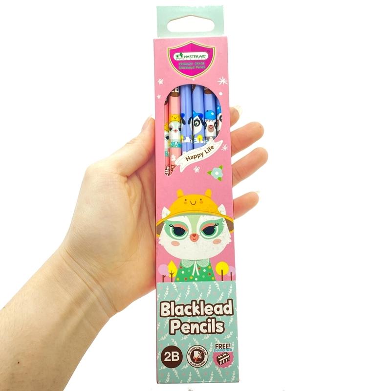 Hộp 12 Bút Chì Gỗ 2B Blacklead Pencil + Chuốt Chì - Masterart Happy Life