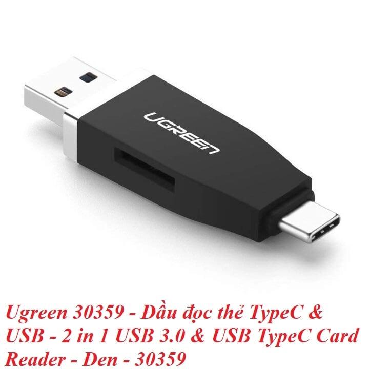 Ugreen UG3035930359TK Màu Đen Đầu đọc thẻ USB TYPE C + USB 3.0 sang TF cao cấp - HÀNG CHÍNH HÃNG