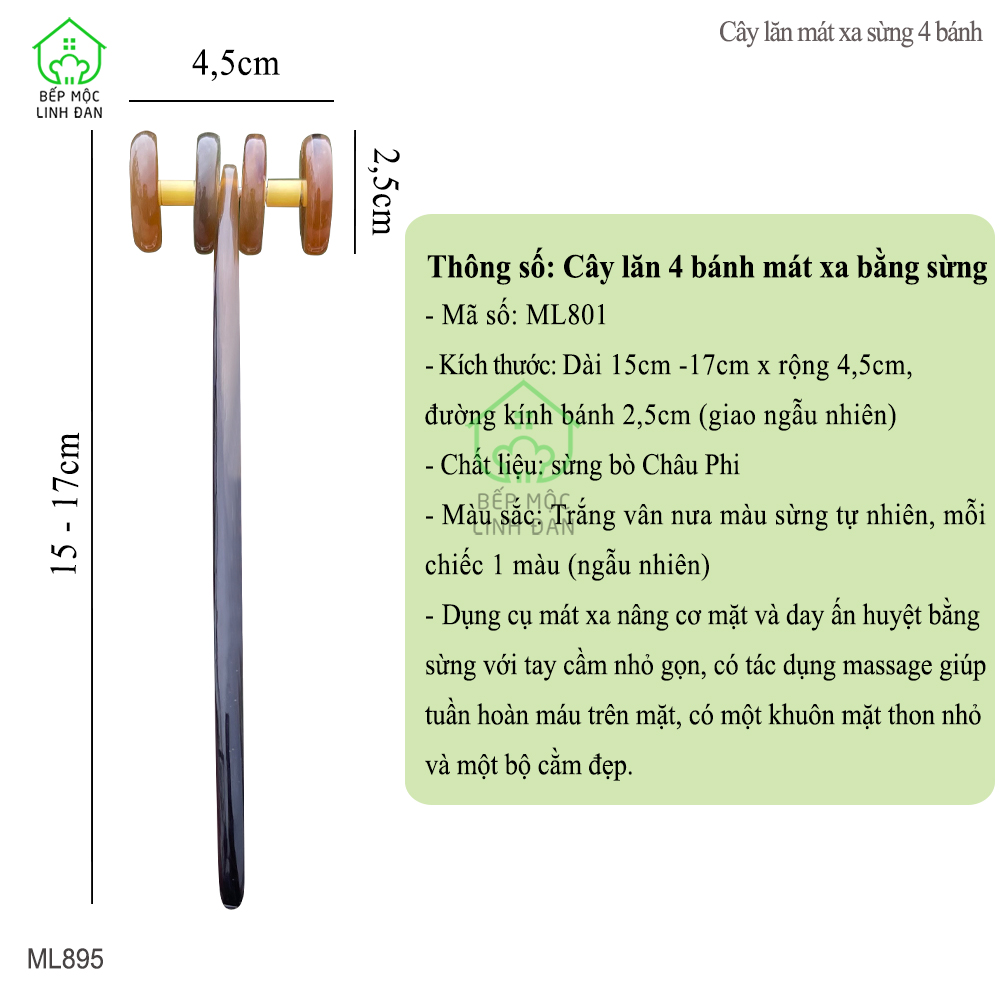 Cây Lăn 4 Bánh Massage Bằng Sừng - Giúp Làm Mịn Da &amp; Lưu Thông Khí Huyết [ML895]