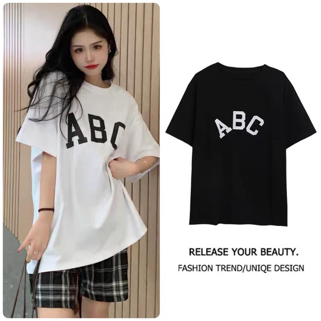 Áo thun nữ ABC form rộng tay lỡ chất vải Cotton NHUNG cao cấp mềm mịn, áo phông đen trắng Unisex nam nữ đẹp
