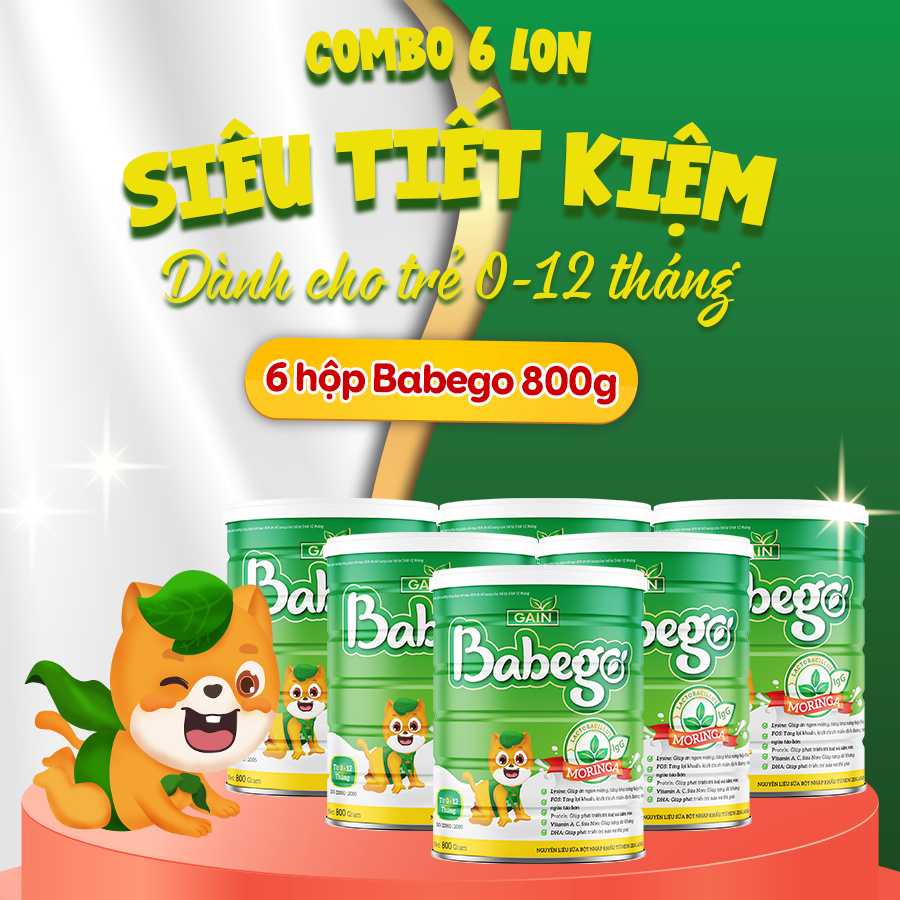 Combo 6 lon sữa mát tăng cân, cải thiện biếng ăn, táo bón Babego 0-12 tháng siêu tiết kiệm tặng khăn tắm loại to trị giá 540.000Đ