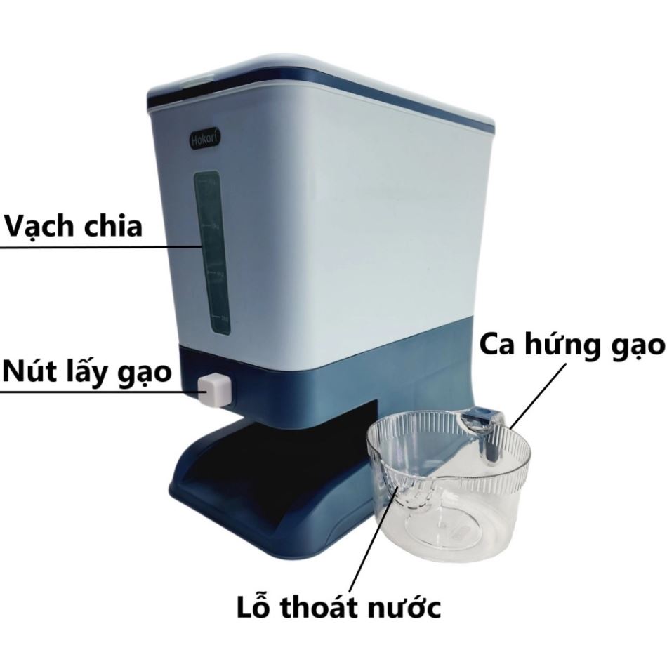 Thùng đựng gạo tiện ích 10kg có ca đong cao cấp Hokori 5338 Nhựa Việt Nhật - Giao màu ngẫu nhiên