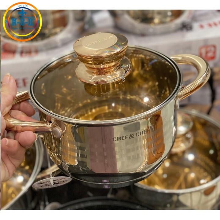 BỘ NỒI VÀ CHẢO 6 MÓN VUNG KÍNH CHEF&CHEF , 12 CHI TIẾT CÓ VUNG KÍNH