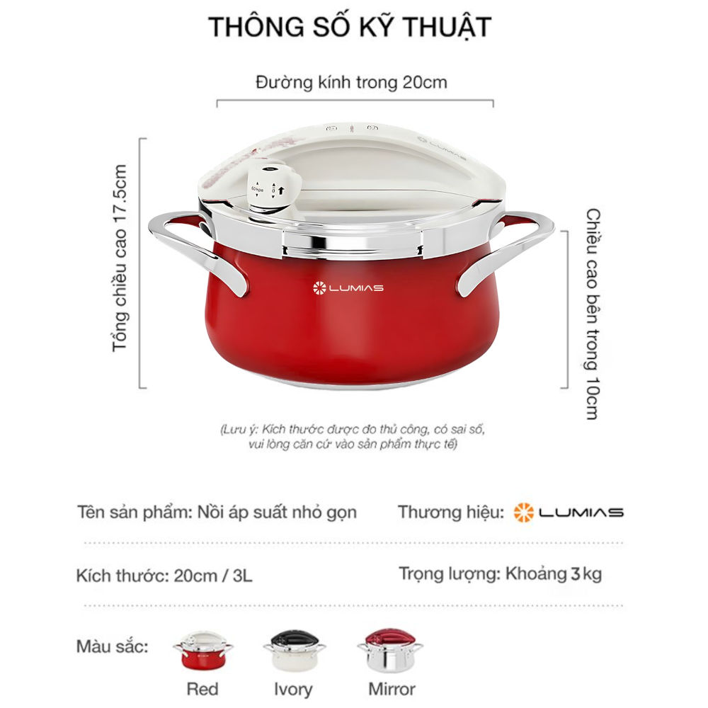 Nồi áp suất cơ Inox 304 Hàn Quốc dung tích 3L LPC-068 kèm khay hấp, đáy từ - 120kPa- Hàng chính hãng