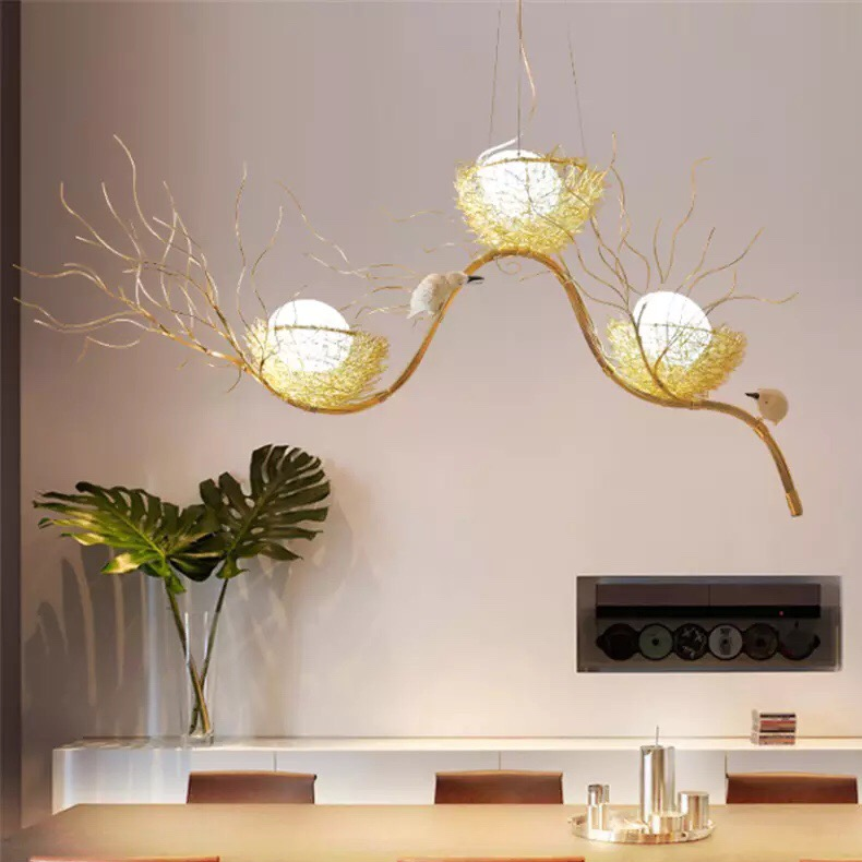 Đèn chùm bộ 3 bóng cao cấp thiết kế hình tổ chim độc đáo trang trí phòng khách, nhà hàng, quán cafe THCN 887
