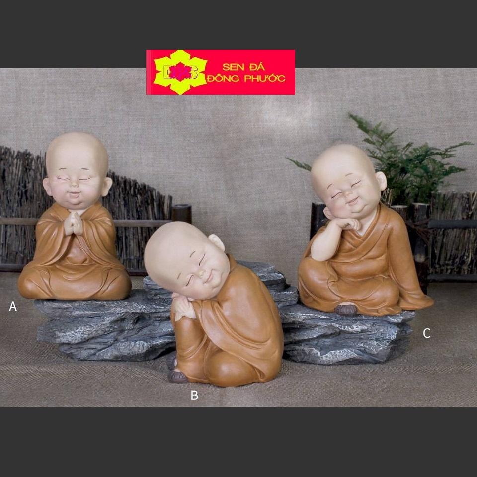 -Tượng chú tiểu áo lam không nghe chất liệu Composite 8 CM- Phụ kiện trang trí