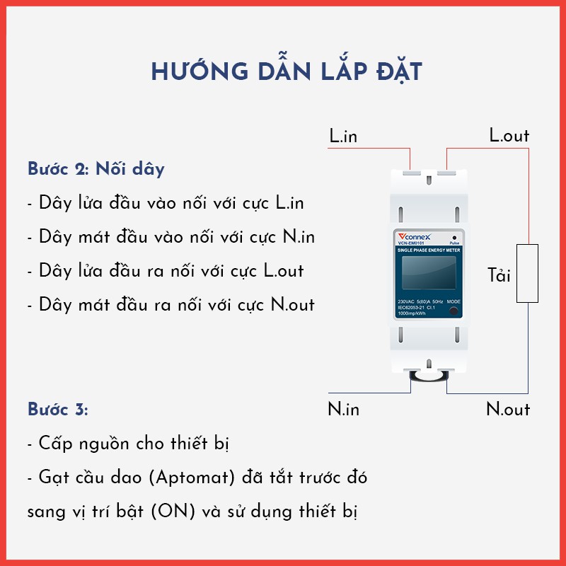 Công Tơ Điện Tử Wifi Thông Minh Vconnex, Kết Nối App,Có Chứng Chỉ Đo Lường, Bảo Hành 2 Năm