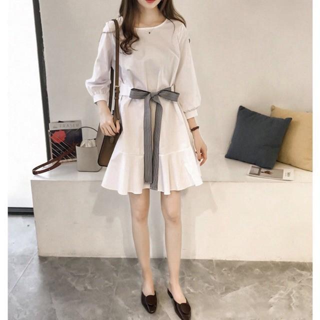 Đầm Suông Ngắn Trắng Phối Dây