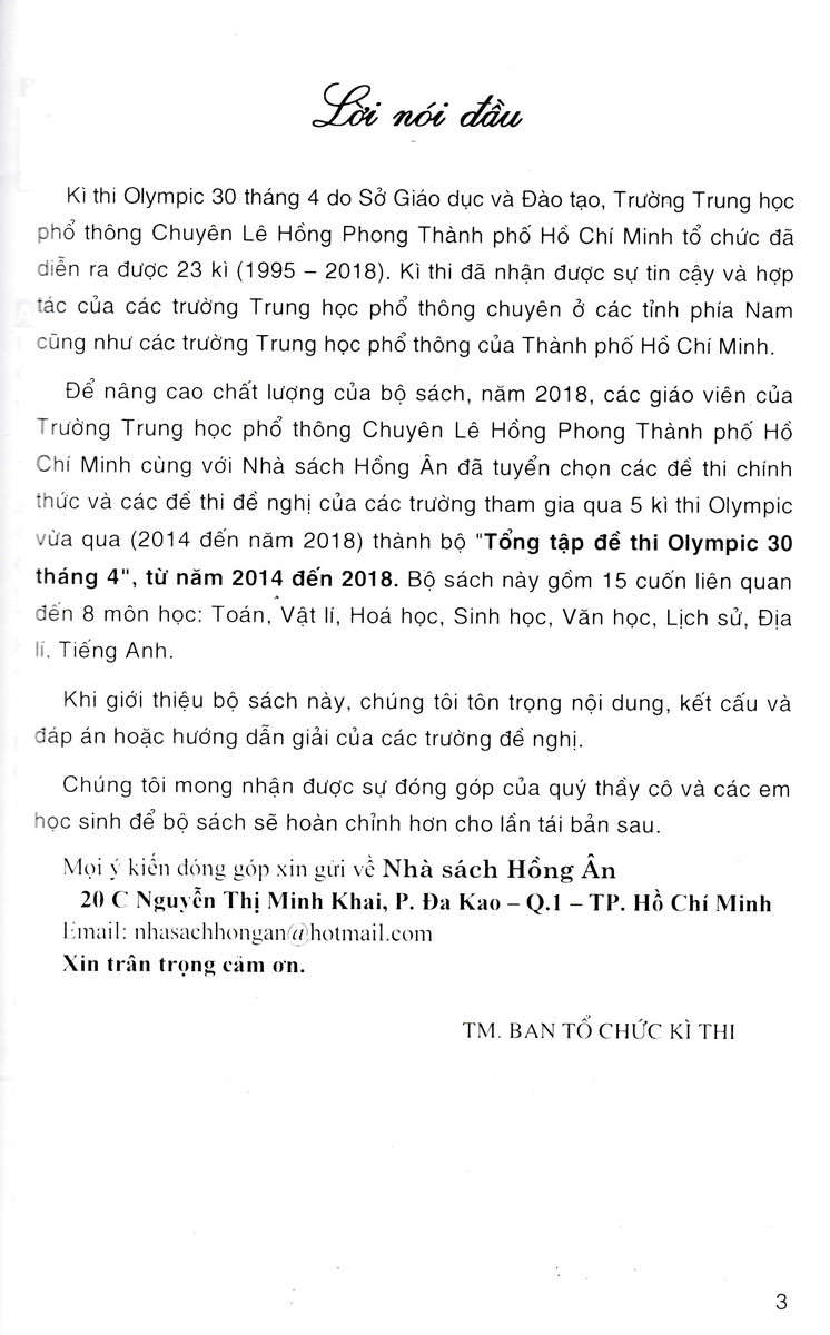 Tổng Tập Đề Thi Olympic 30 Tháng 4 Môn Tiếng Anh Lớp 10 (Từ Năm 2014 Đến Năm 2018) -  Ban Tổ Chức Kì Thi