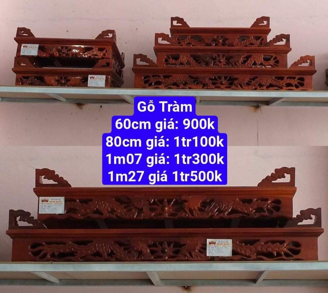 Bàn thờ treo tường gỗ tràm bông vàng kèm eke