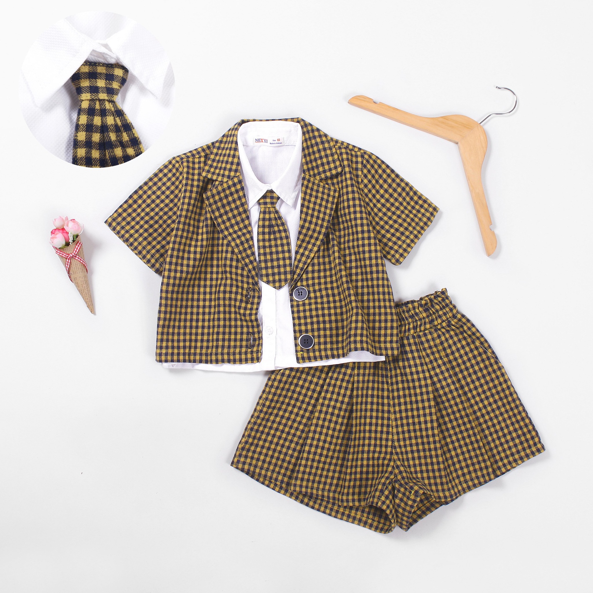 SET VEST CARO 3M KÈM CAVAT