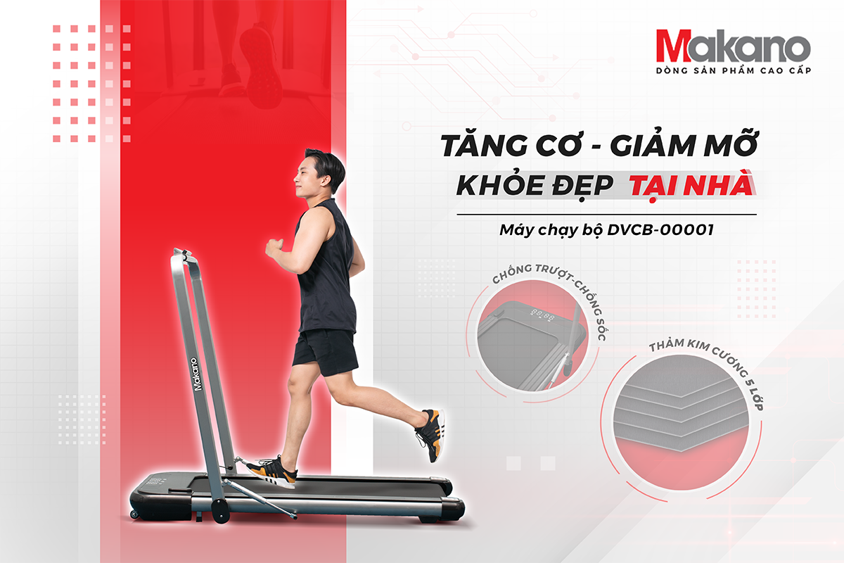 Máy Chạy Bộ Tại Nhà Makano DVCB-00001 Gấp Gọn, Máy Chạy Bộ Theo Dõi Sức Khỏe Khung Chắc Chắn