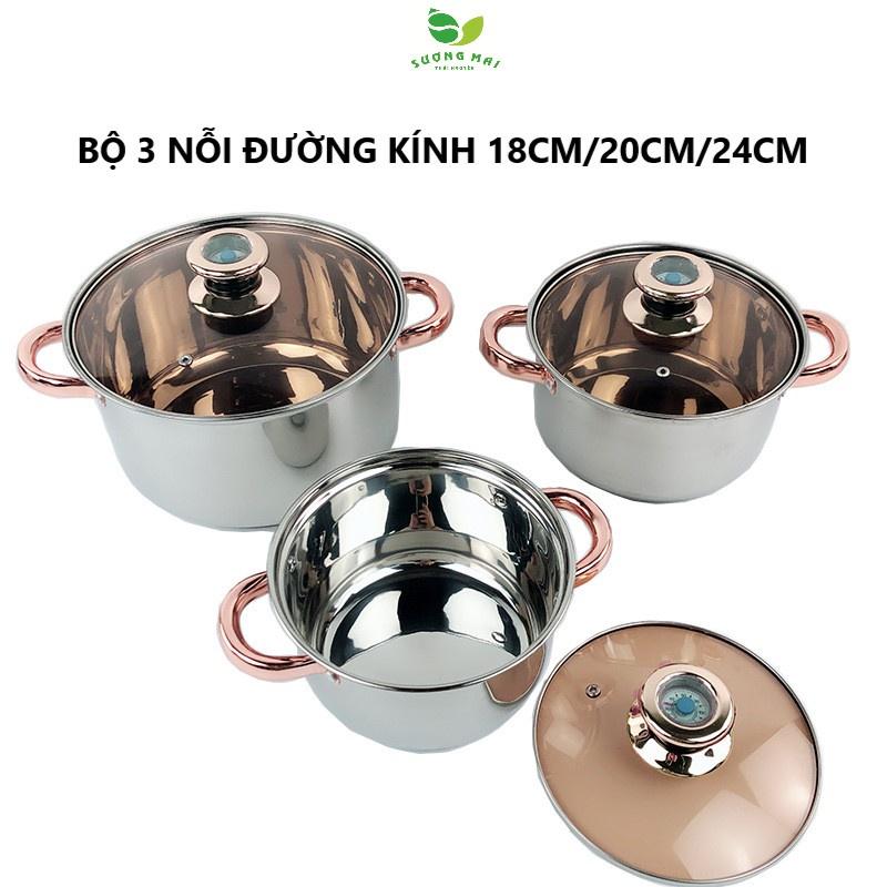 Bộ Nồi Inox 12 Món Nắp Kính 5 Đáy, Sang Trọng