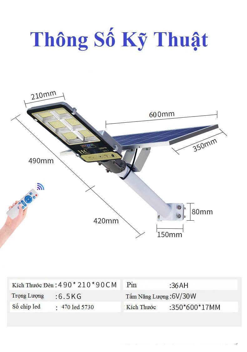 Đèn năng lượng mặt trời bàn chải 400W,300W &amp; 200W Vỏ nhôm, Tấm pin NLMT rời, Ánh sáng trắng- Đèn bàn chải