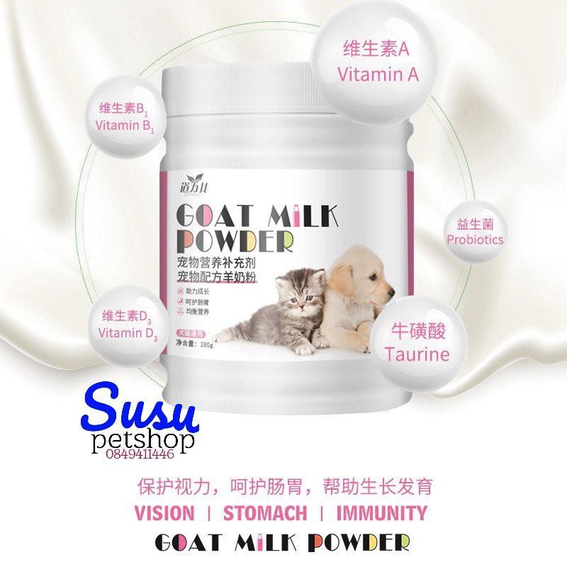 Sữa cho chó mèo GOAT MILK POWDER 280G - Bột sữa dê bổ sung canxi, vitamin, đạm, béo và khoáng