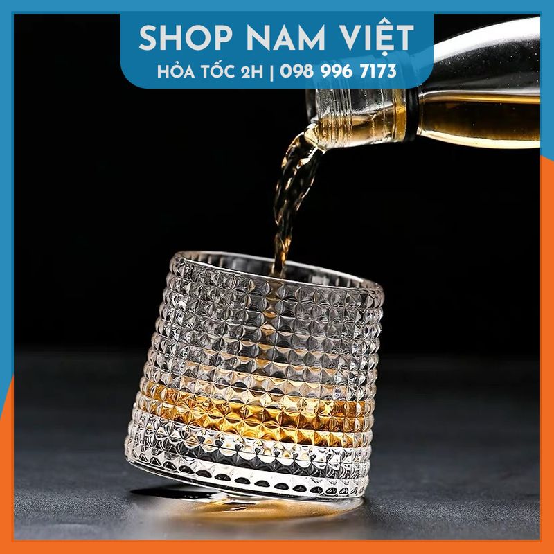 Ly rock thủy tinh pha lê đế xoay 360 độ, cốc uống whisky rượu tây 160ml wine glass