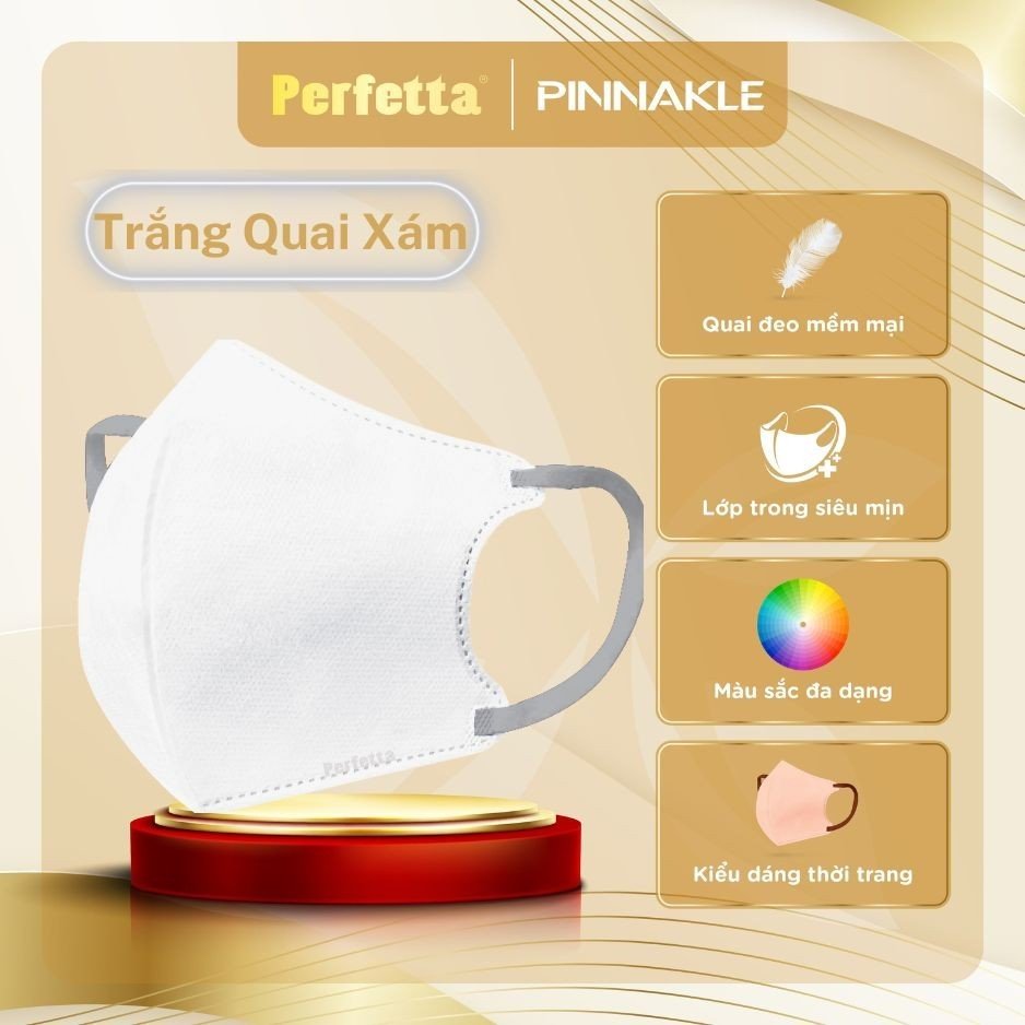 Khẩu Trang Cao Cấp Perfetta Pinnakle, Form 3D thời trang, 3 Lớp Kháng Khuẩn, Quai Đeo Thun Bông, Lớp Trong Mềm Mịn (30 cái/hộp)