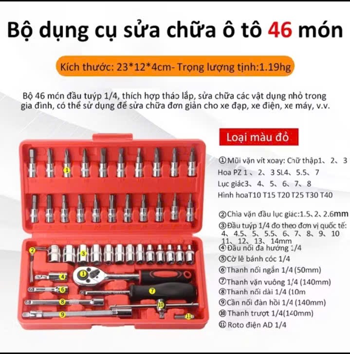 Bộ Dụng cụ sửa chữa 46 chi tiết đa năng rất tiện lợi