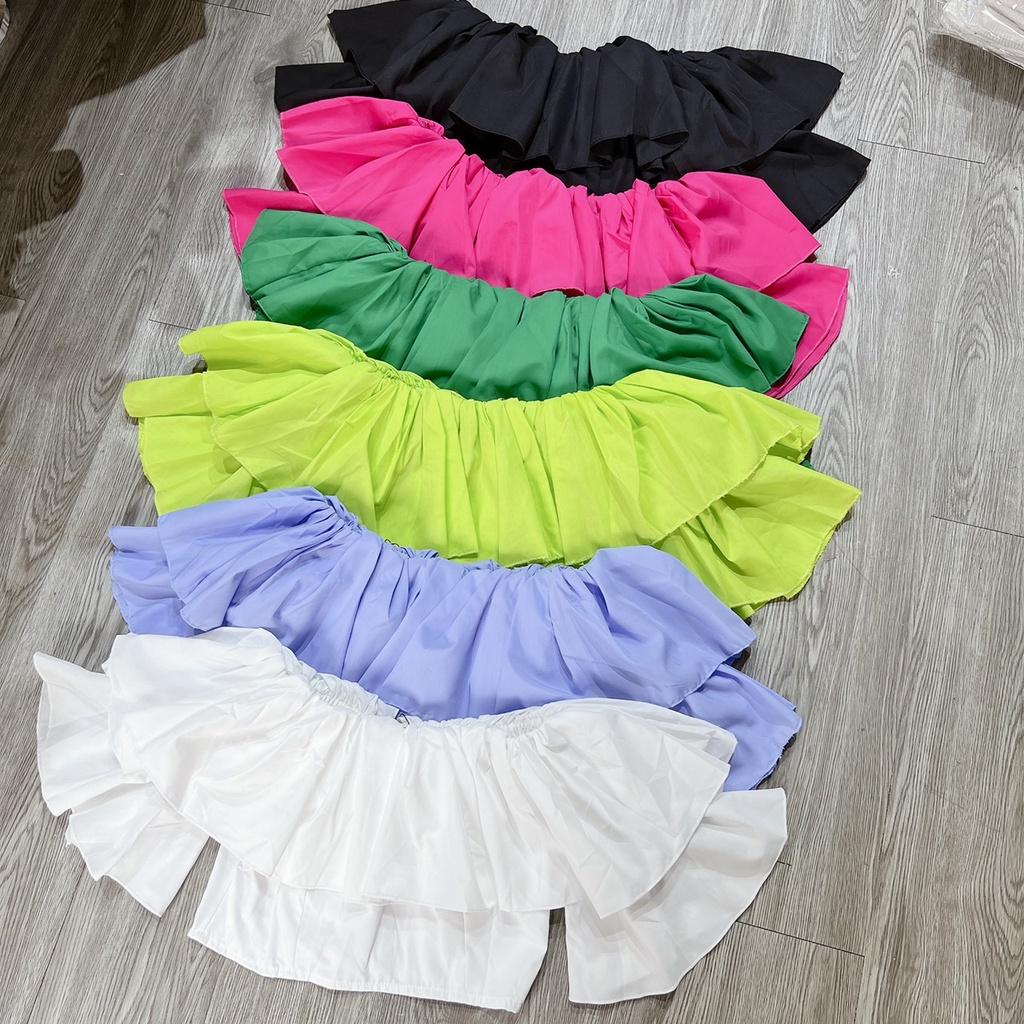 Áo croptop trễ vai phối bèo 1 tầng nhiều màu LOVI