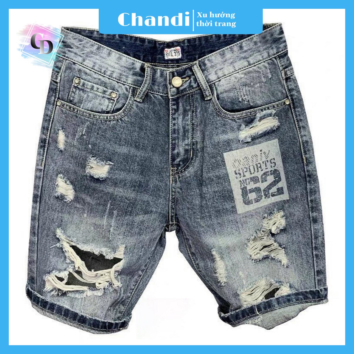 Quần Short Jean Nam co dãn kiểu dáng trẻ trung đơn giản thêu họa tiết Thương Hiệu Chandi, quần sọt mẫu hot nhất 2021 HD200