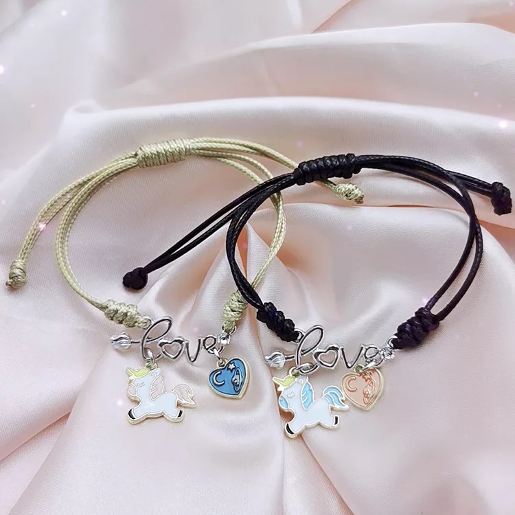 Vòng đôi dây rút kèm họa tiết cho bạn bè, người yêu - Unicorn