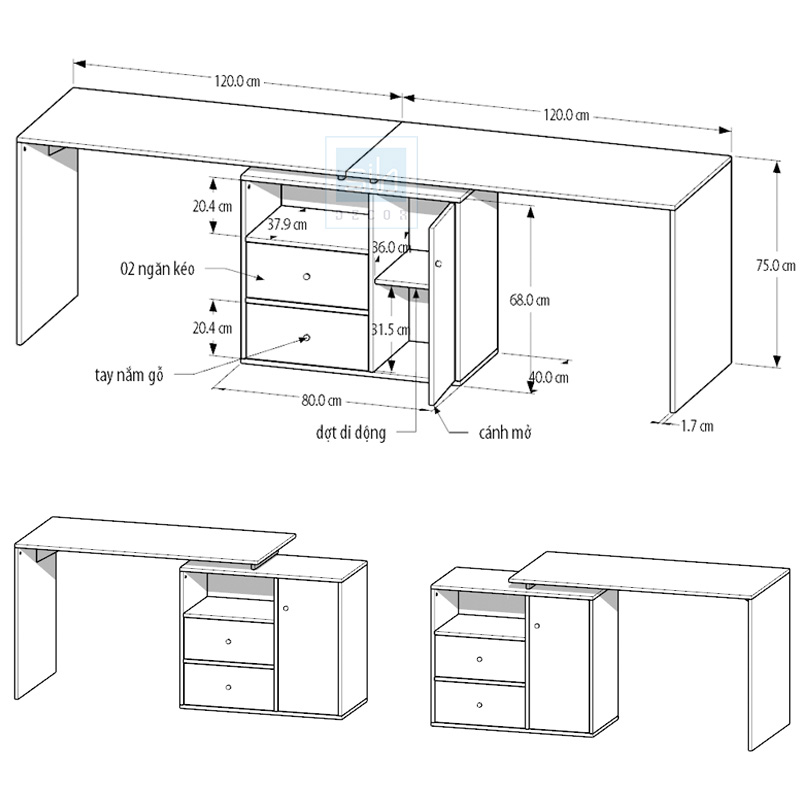 Bàn Làm Việc, Học Tập Cá Nhân Hoặc 2 Người Hiện Đại, Tiện Nghi Thương Hiệu SIB Decor BLV54
