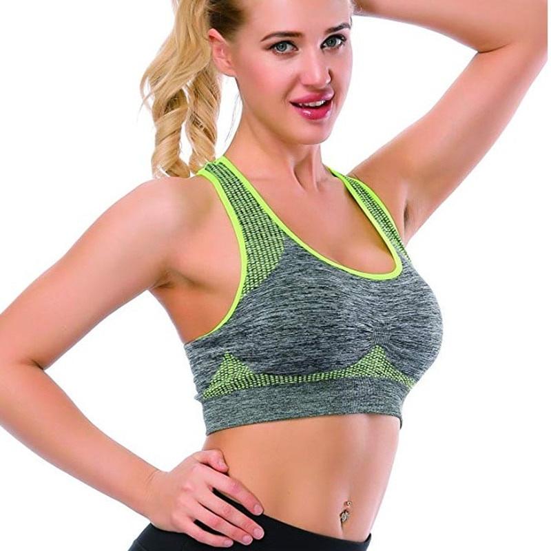 Shockproof Quick Dry Sports Bra Women Padded Gather Yoga Bra Push Up Gym Running Bra Seamless Workout Fitness Bra Top
