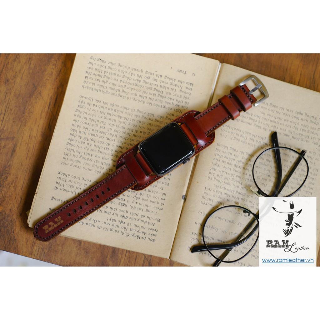DÂY APPLE WATCH DA BÒ NÂU ĐỎ KIỂU ĐỨC - RAM BUNDSTRAP B1 NÂU ĐỎ