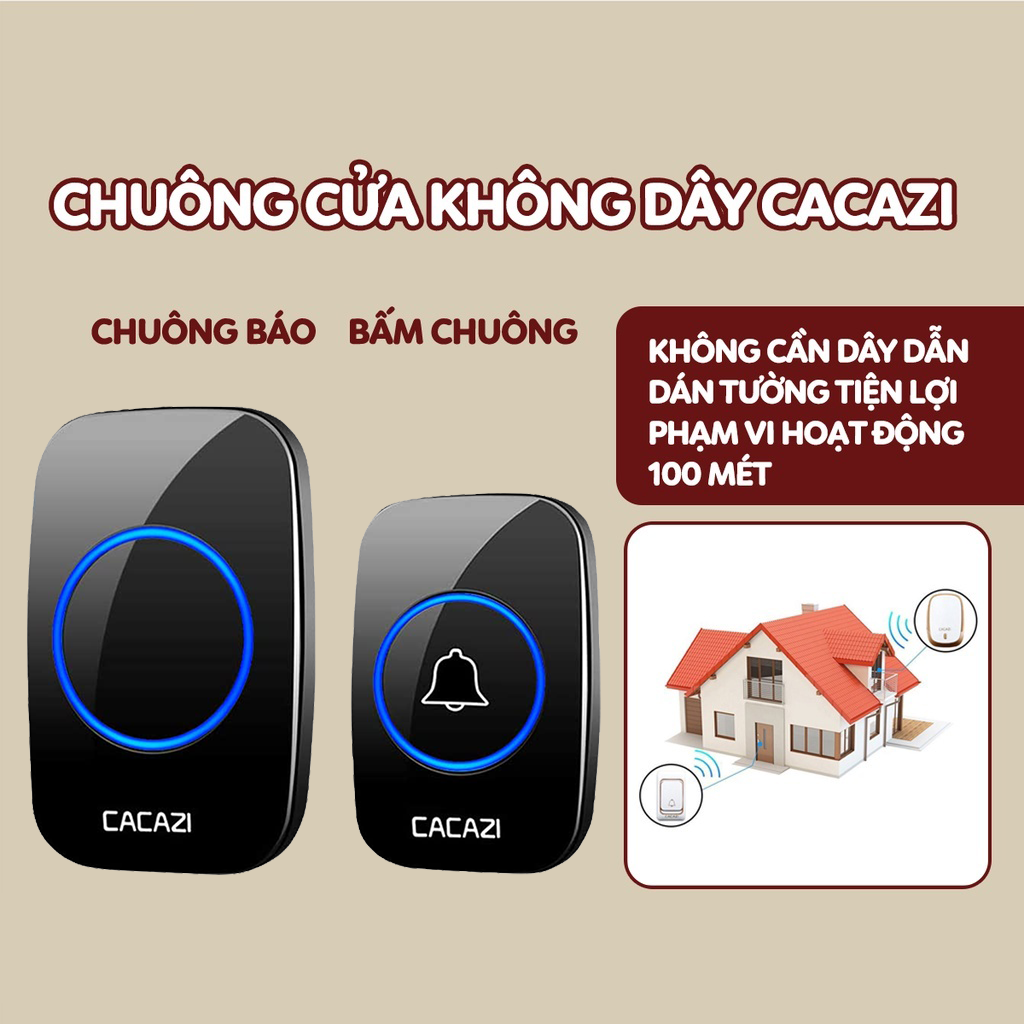 Chuông cửa không dây thông minh CACAZI A10, chống nước khoảng cách sử dụng trong 300M, 60 loại nhạc chuông, 110 DB