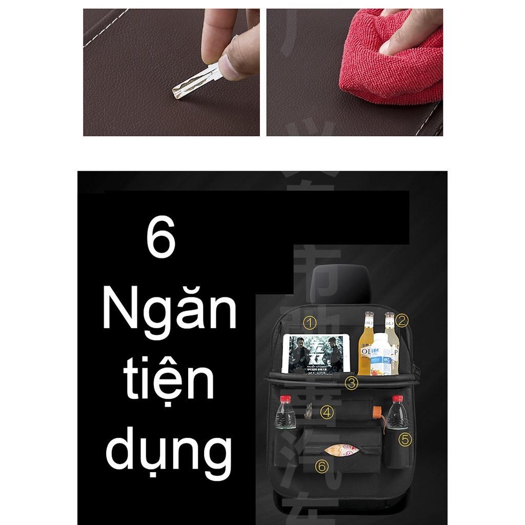 Túi da PU đựng đồ treo sau ghế ô tô, xe hơi, Túi để đồ trên xe treo lưng ghế đa năng tích hợp bàn ăn